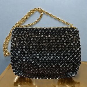 Vintage Whiting & Davis Purse Mesh Black Gold Tone Accents 9"x7"‎